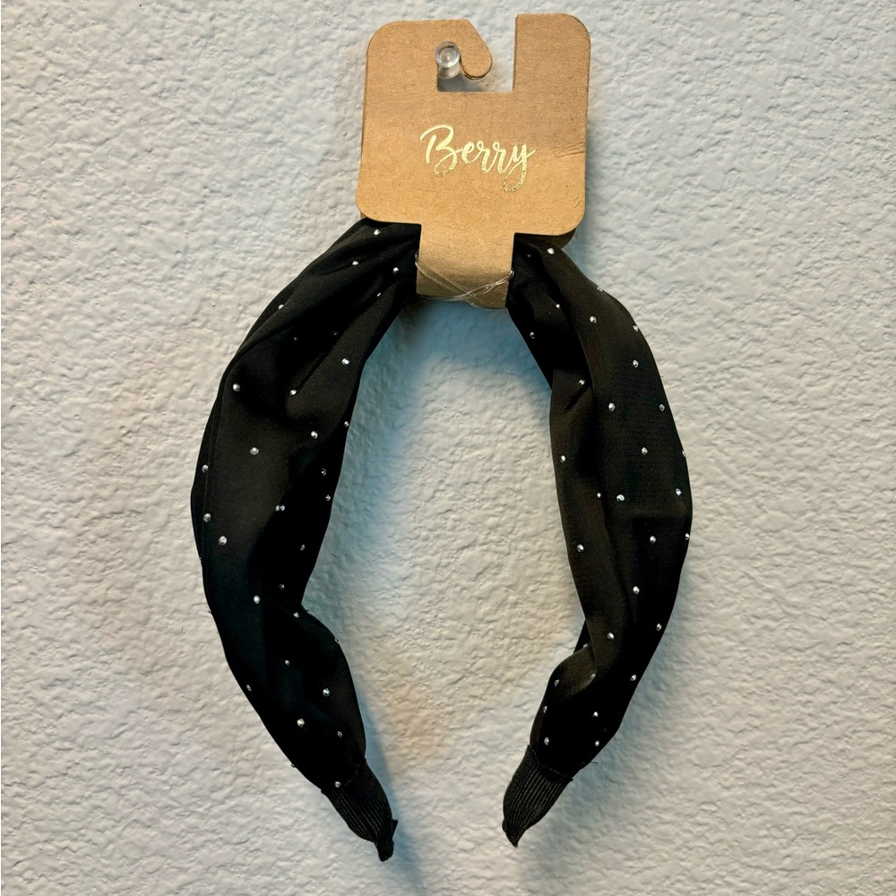 NWT Berry Black Silky Rhinestone Studded Headband